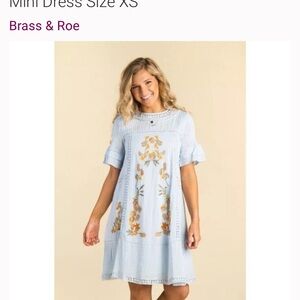 Brass & Roe Embroidered Blue Yellow Orange Lace Floral Boho Mini Dress Size S